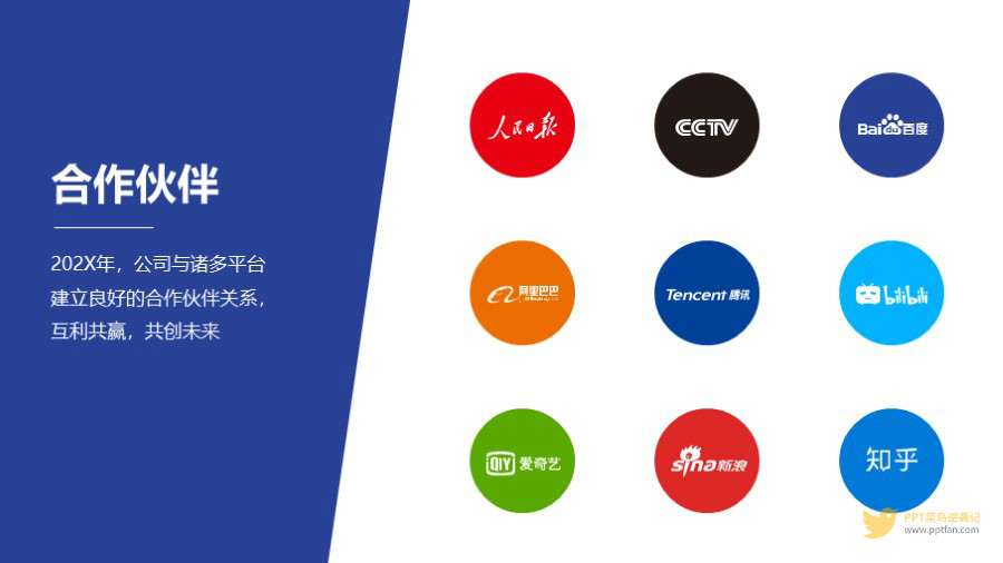 白色背景彩色logo3x3列圆形合作客户logo墙