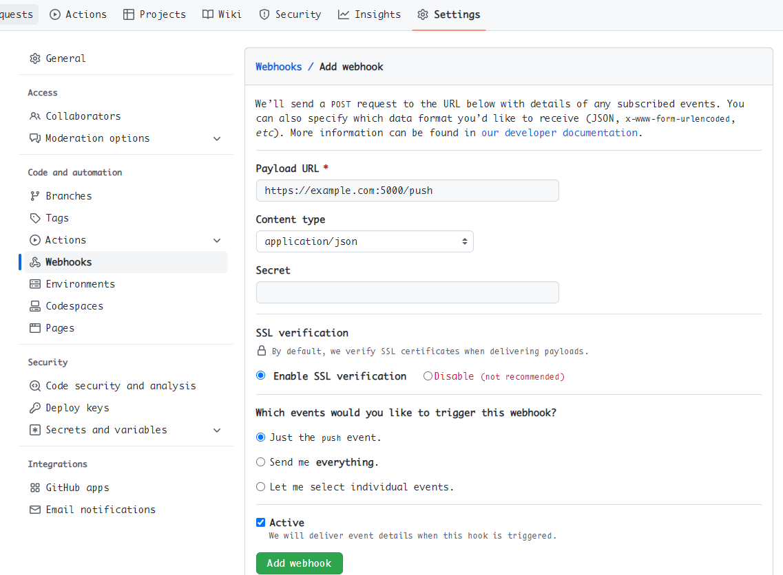 Configure GitHub Webhook