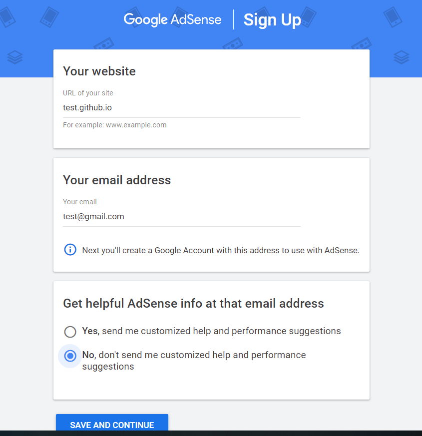 Goole AdSense Registration Sign Up
