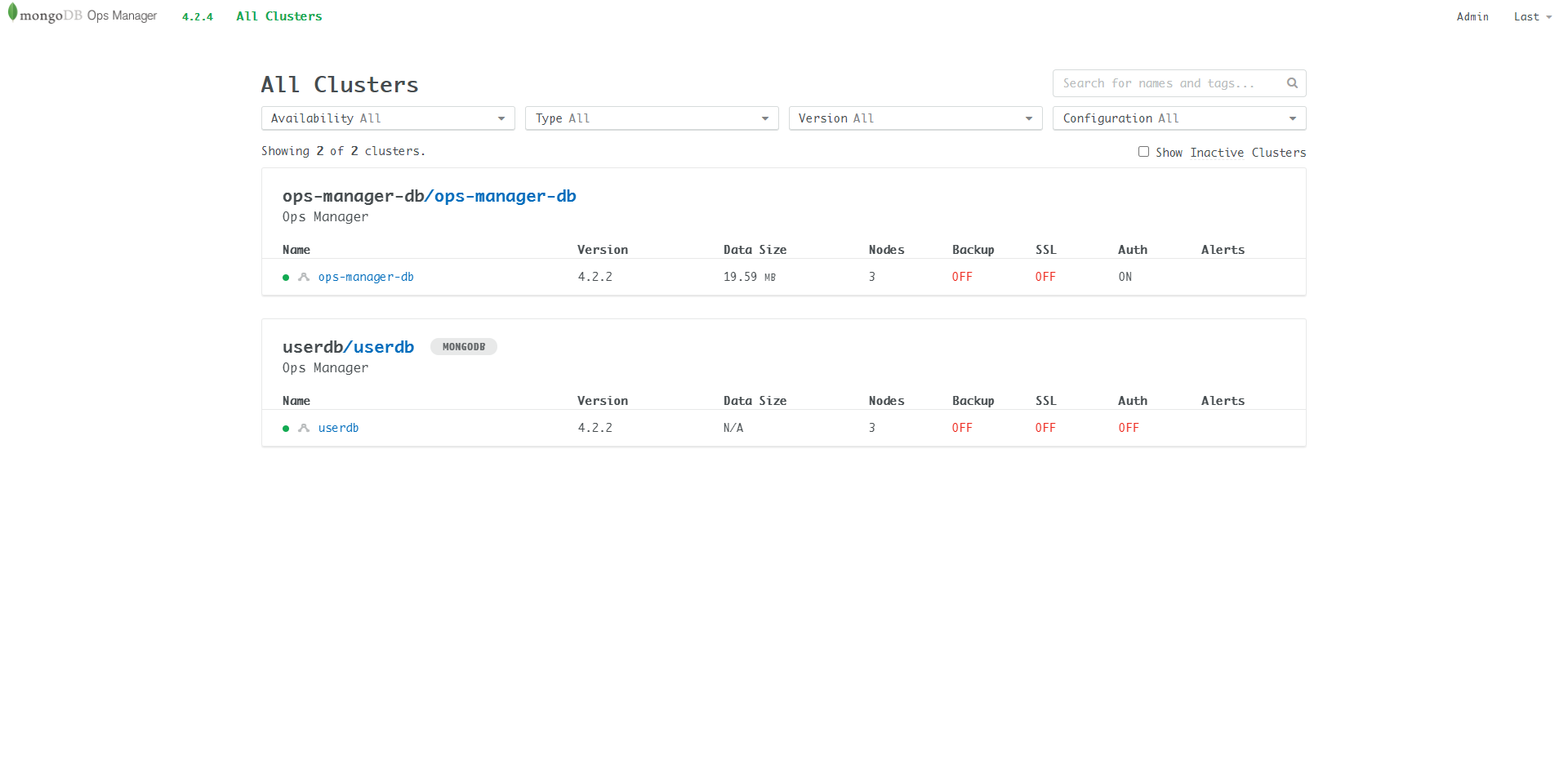 MongoDB Ops Manager All Clusters