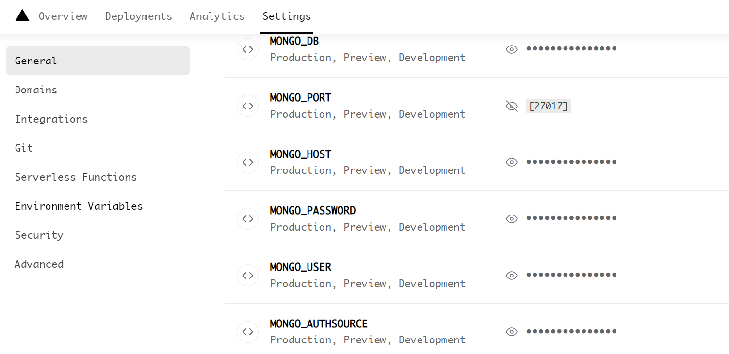 Vercel MongoDB Environment Variables Setting