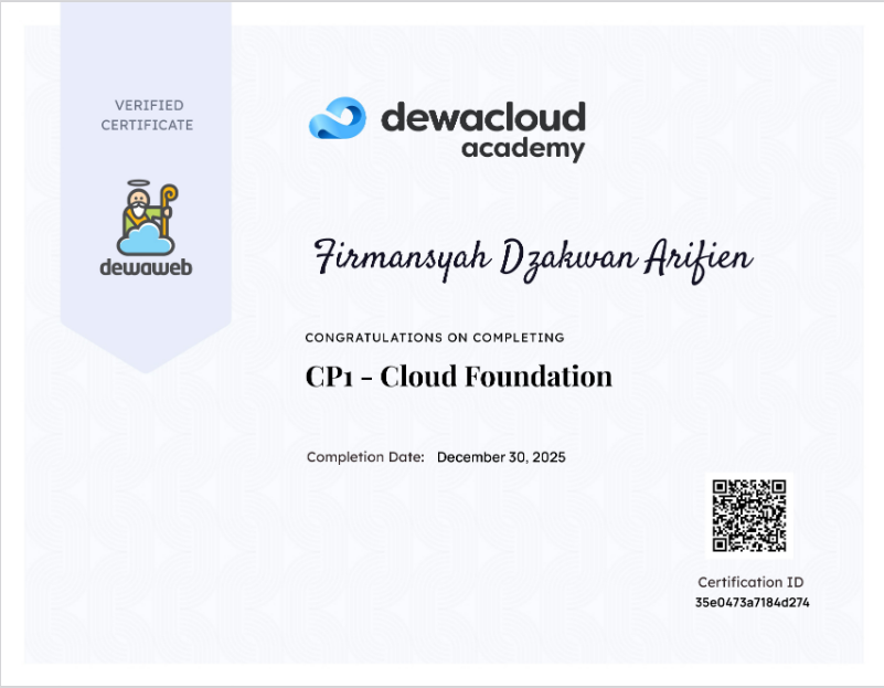 Dewacloud CP1 Cloud Foundation Certificate