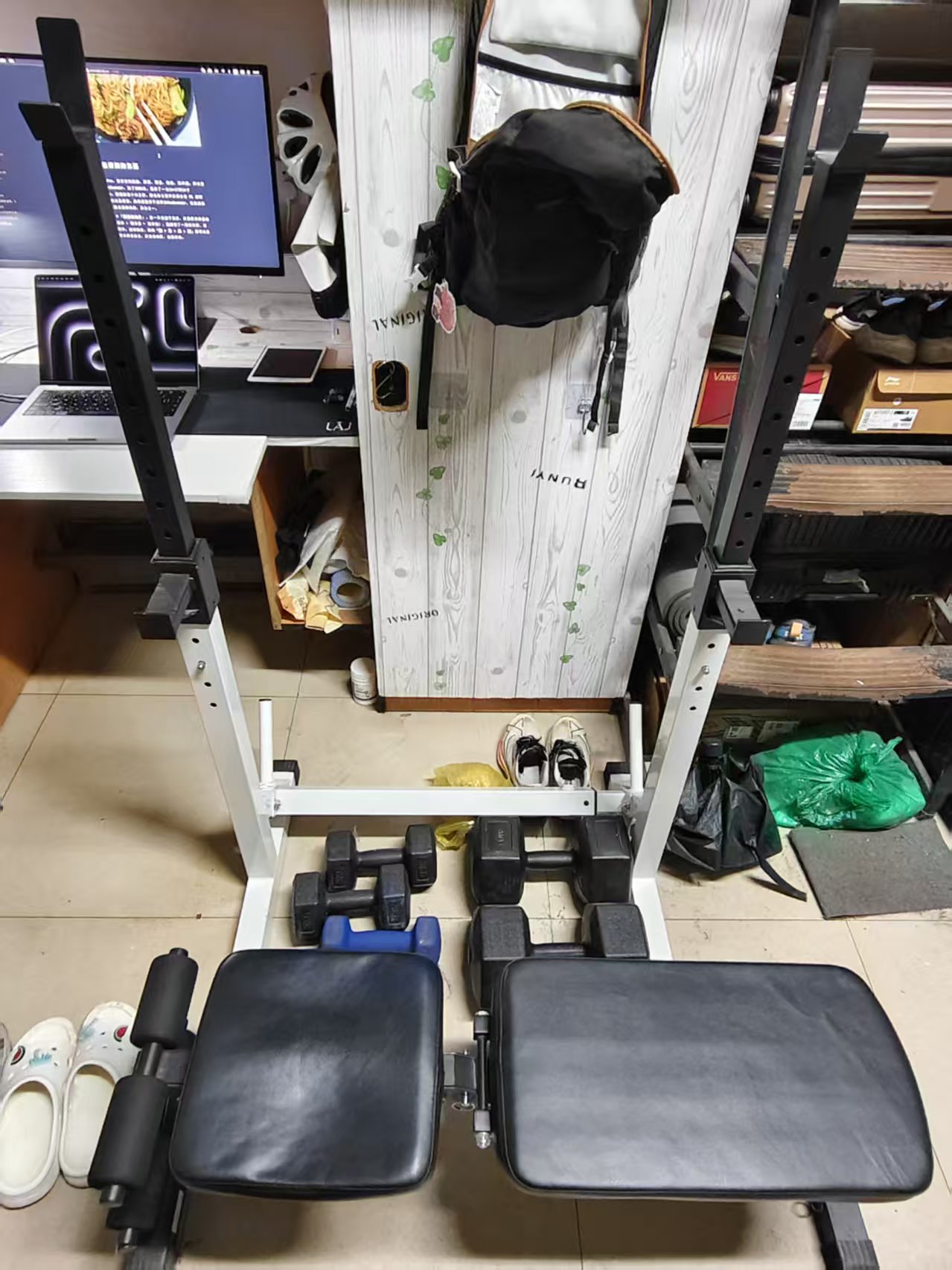 深蹲架+健身椅+哑铃