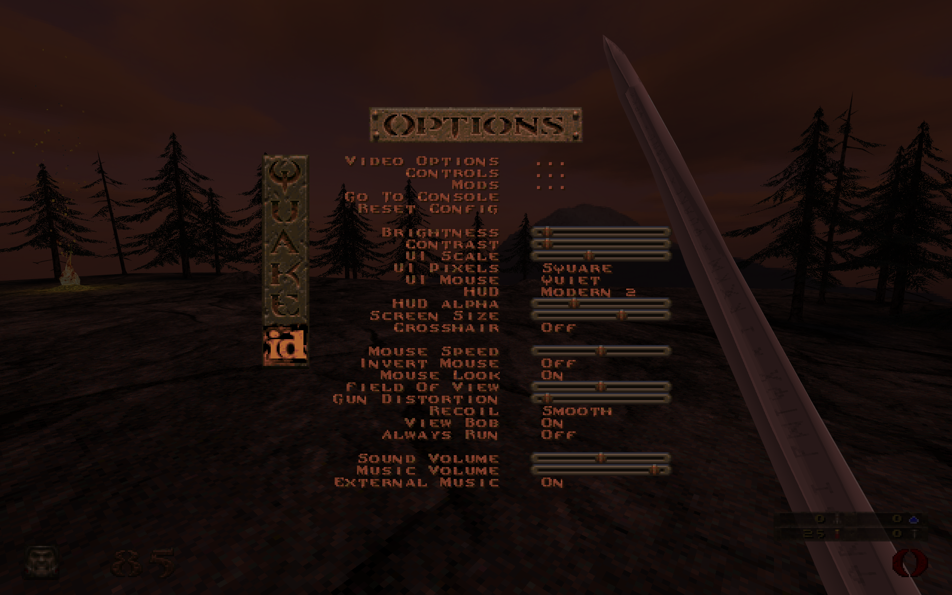 Options menu with some new settings