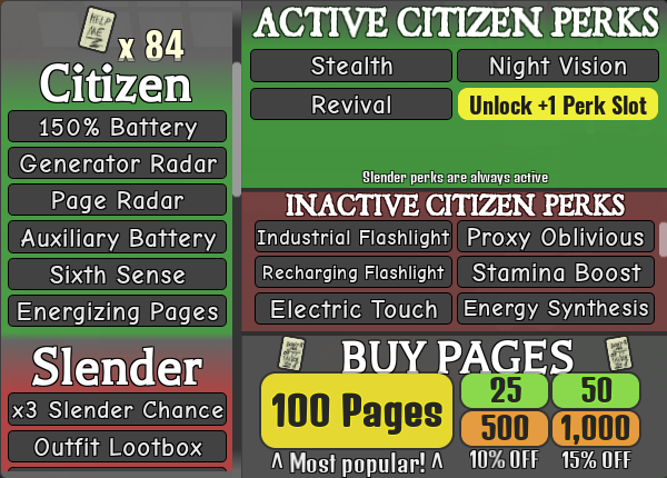Active and inactive perks of the Citizen perks section