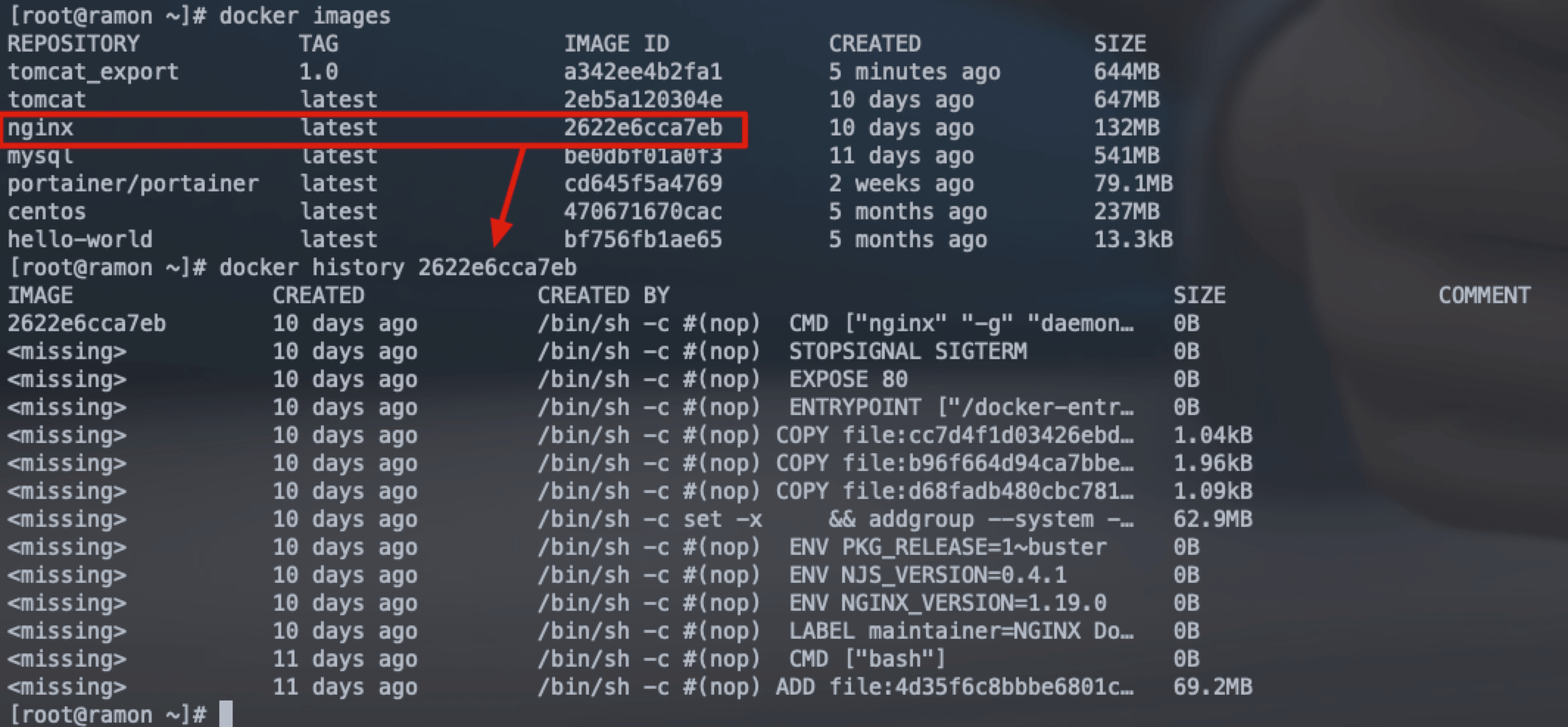 docker history