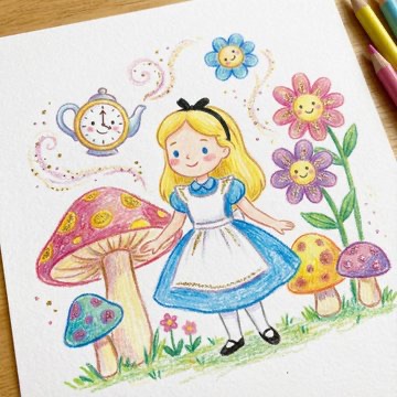 Children's book illustration style crayon drawing
