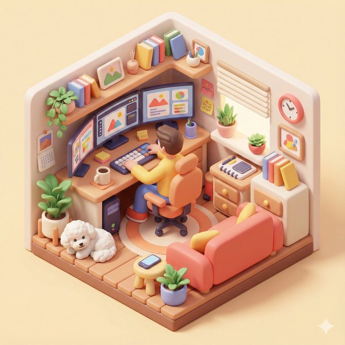 3D Isometric Home Office Illustration