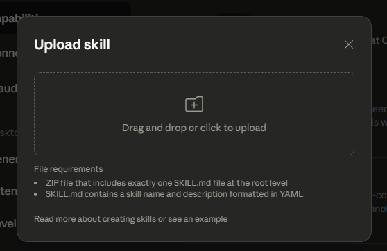 图 3: Claude Desktop “上传技能” 界面截图