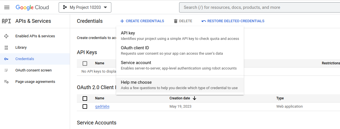 access halaman create oauth client id