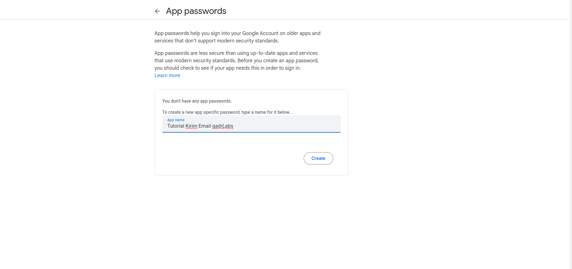 Buat app password baru