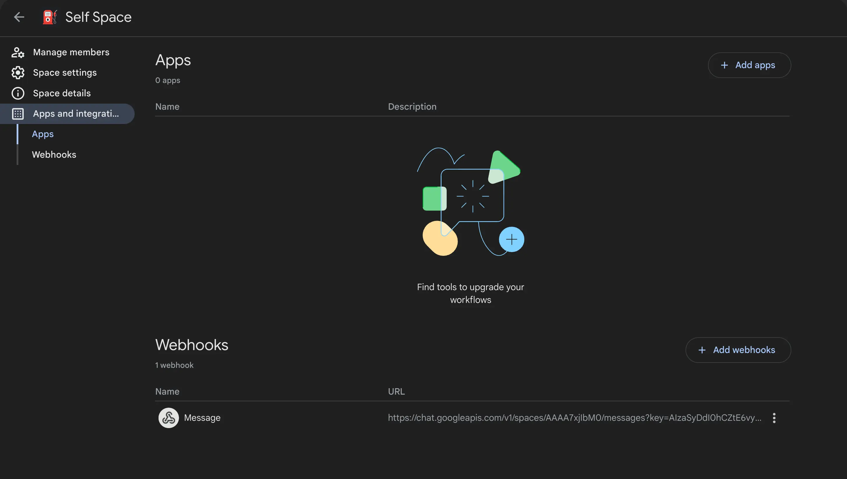 Google chat webhooks