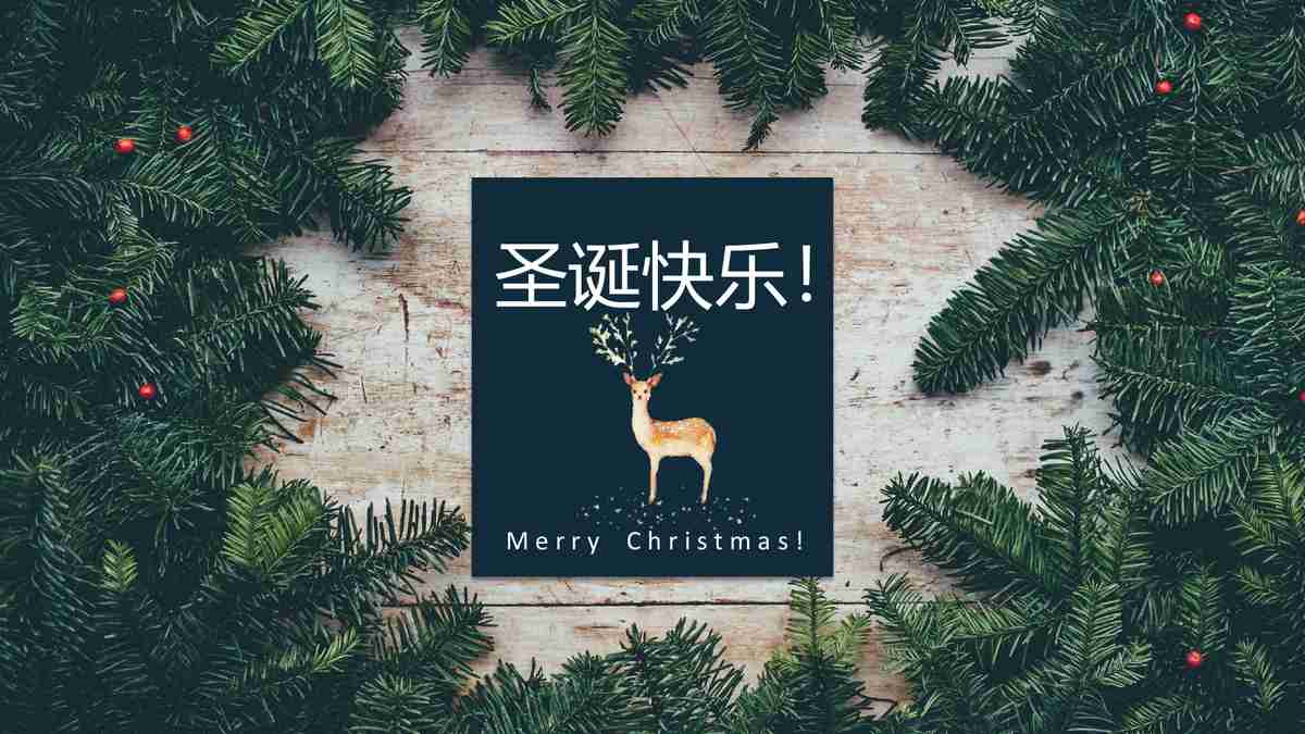 圣诞主题PPT模板:冬日森林绿意盎然