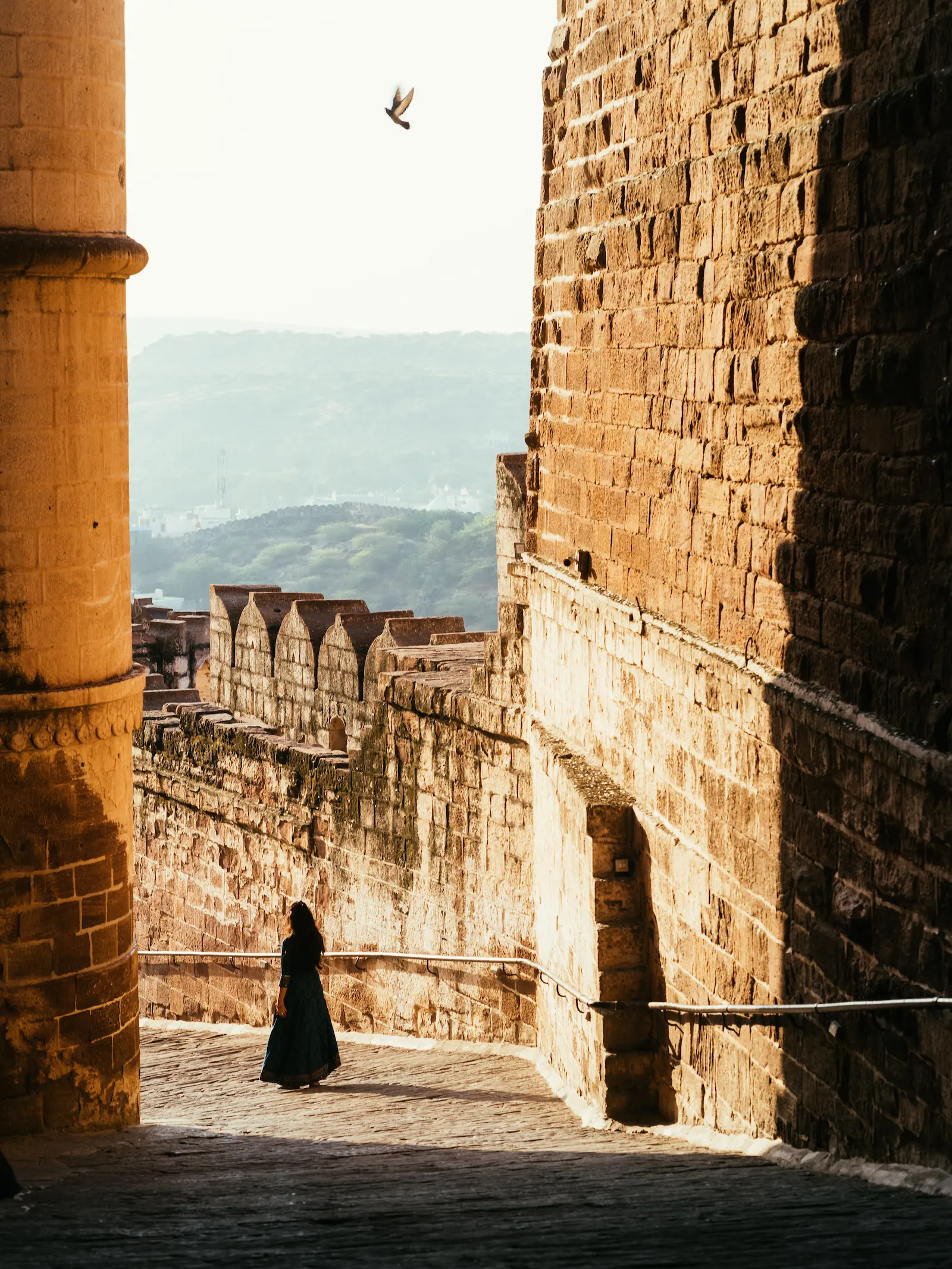 A woman at the entrance of Mehrangarh Fort, Jodhpur