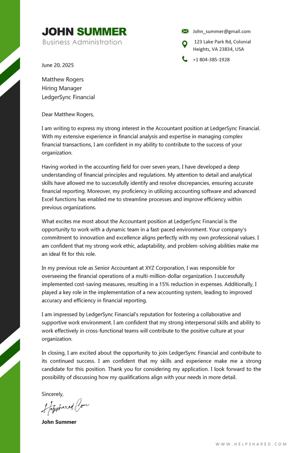 Accountants cover letter