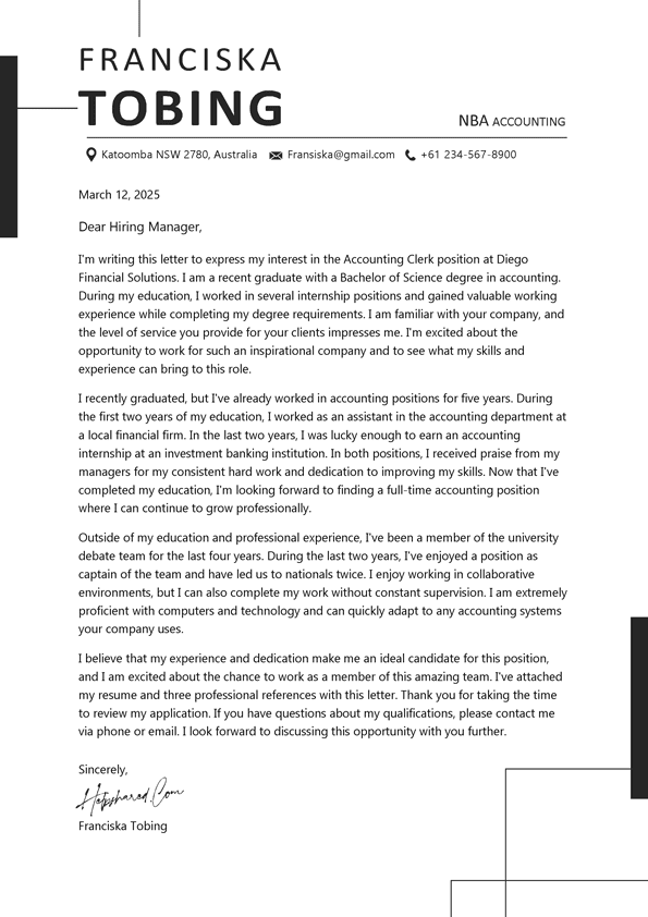 Accounting clerks cover letter