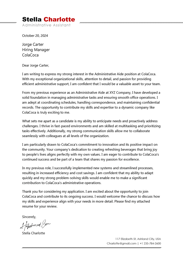 Administrative Assistant Cover Letter
