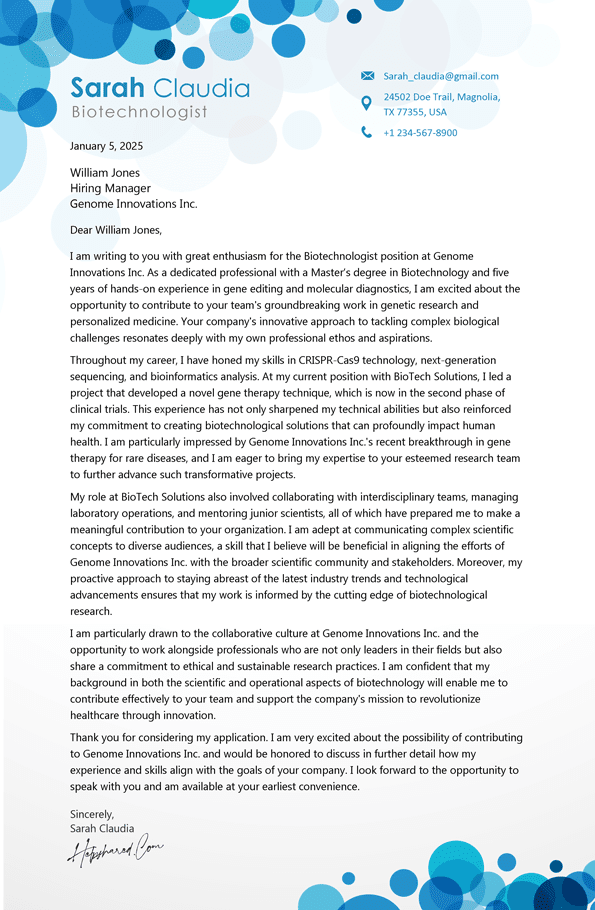 Biotech cover letter