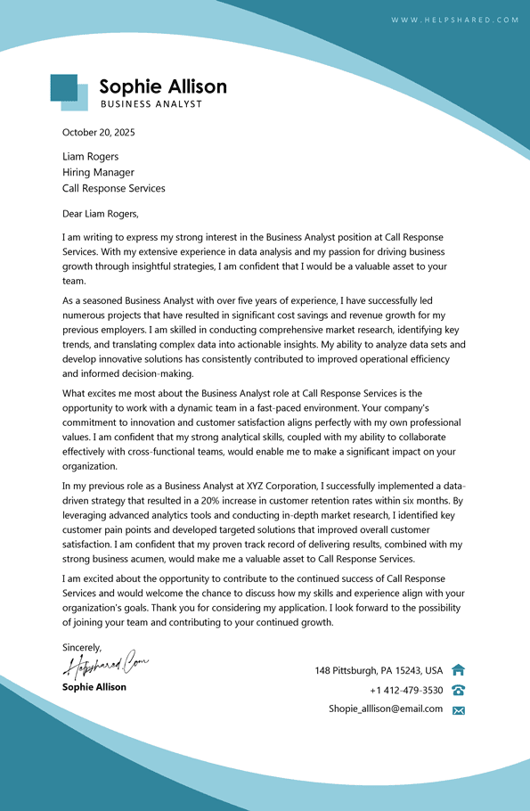 Business Analyst cover letter