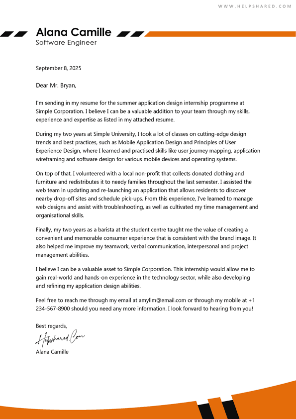 Internship Cover Letter internship cover letter