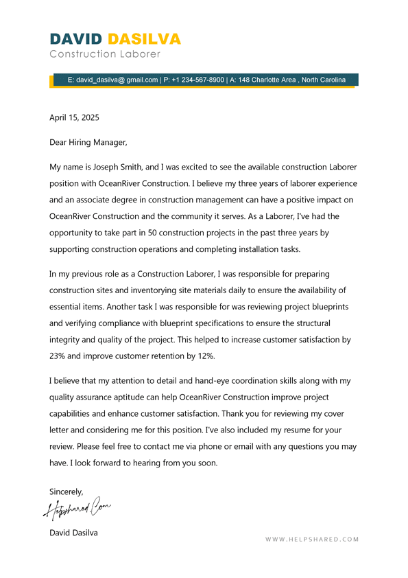 Laborer Cover Letter Laborer cover letter