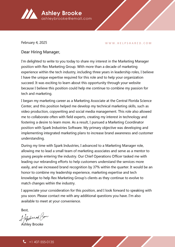 Marketing Manager cover letter
