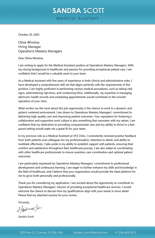 Medical Assistant cover letter