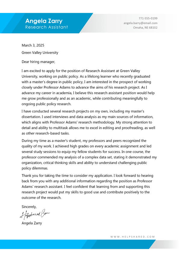 Research Assitant cover letter