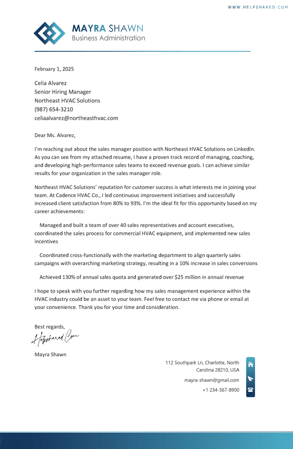 Sales Manager cover letter