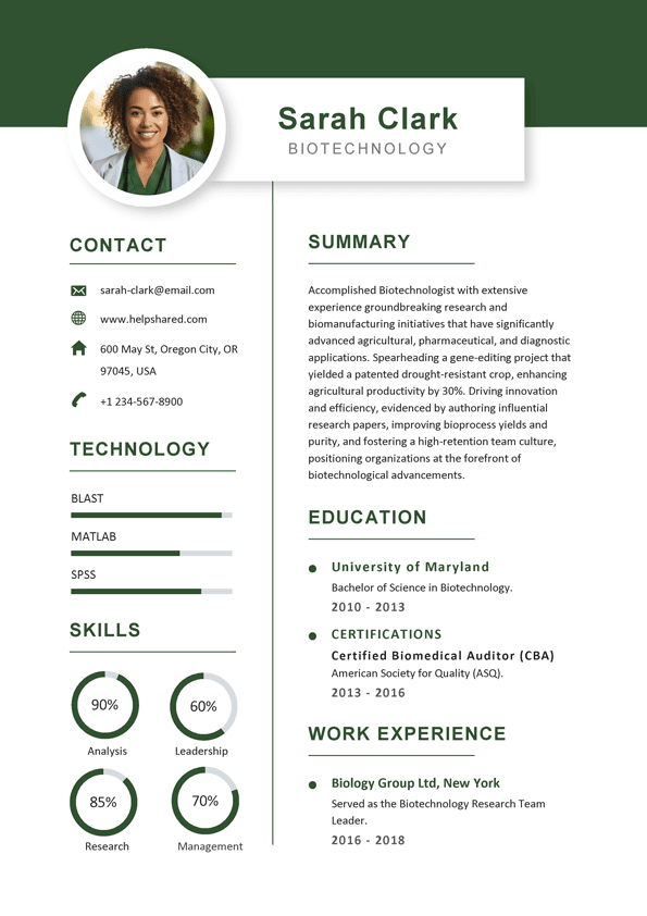 biotechnology resume cv