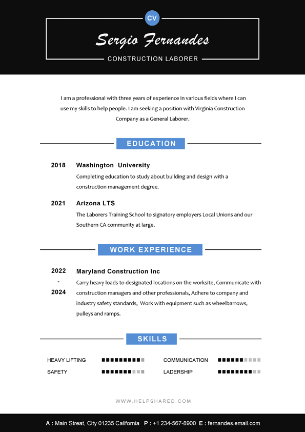 laborer cv resume