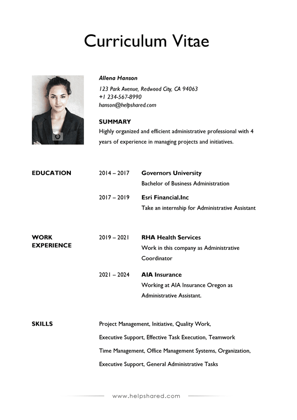 minimalist administrative resume cv
