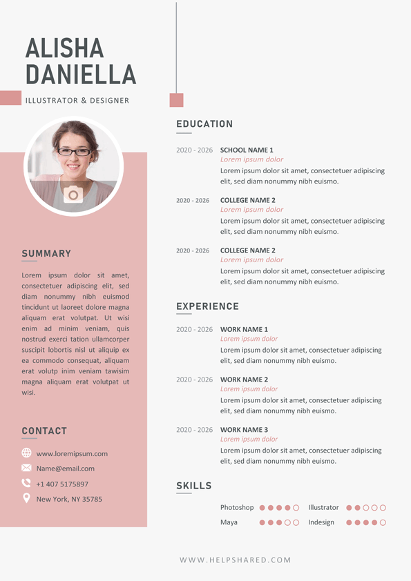 minimalist pastel pink cv template
