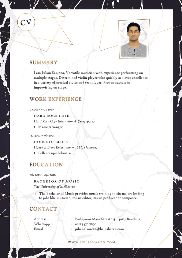 music musician resume cv