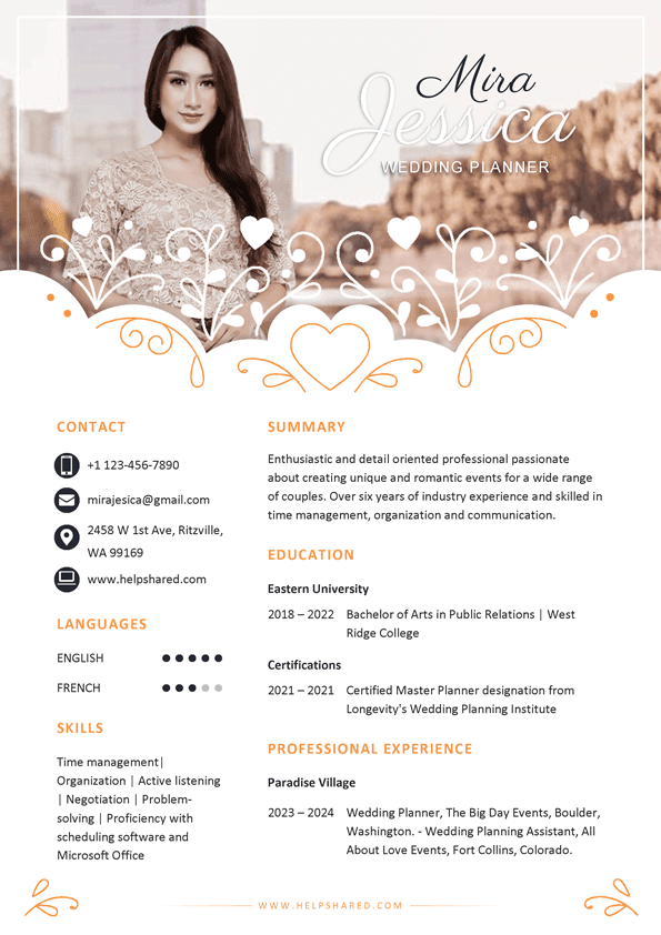 wedding planner resume cv