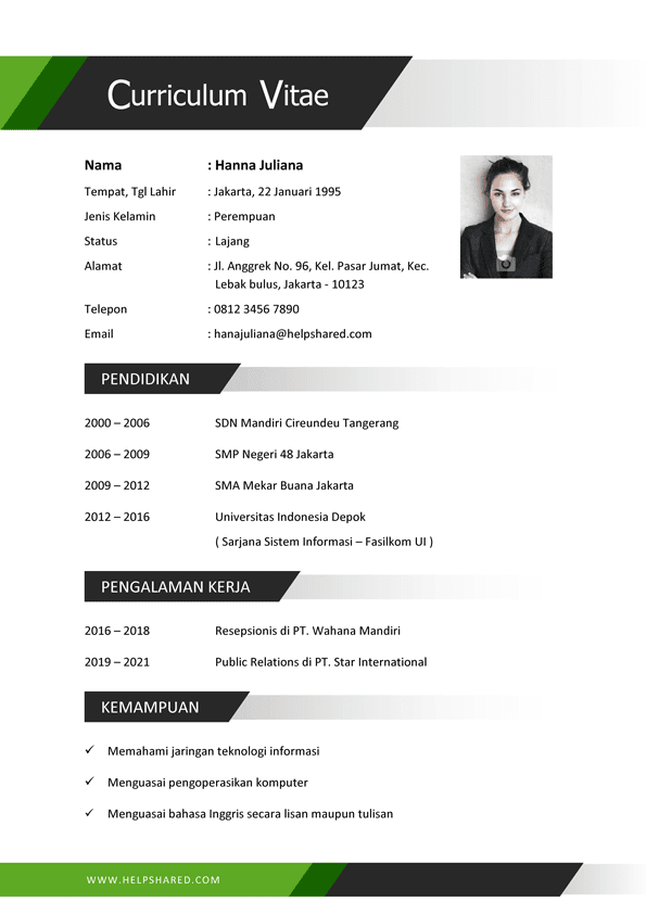 contoh cv menarik simpel modern