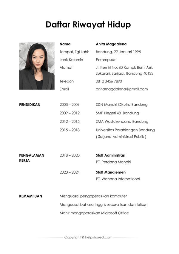 contoh daftar riwayat hidup