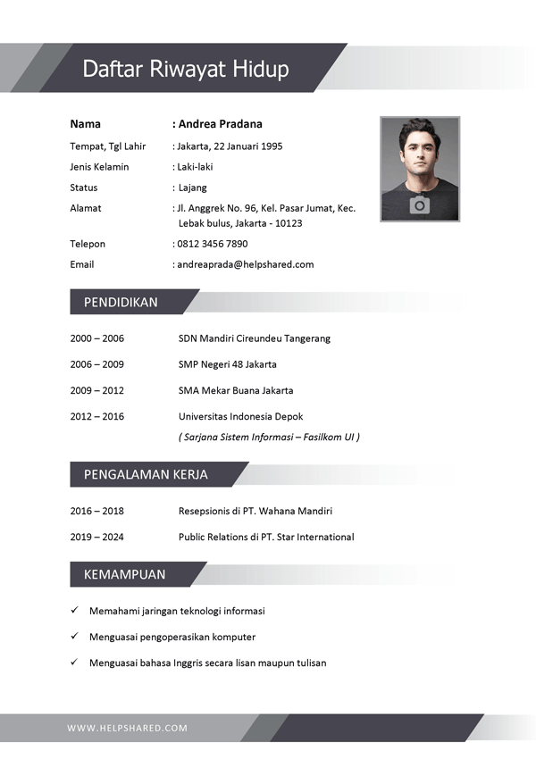 daftar riwayat hidup cv