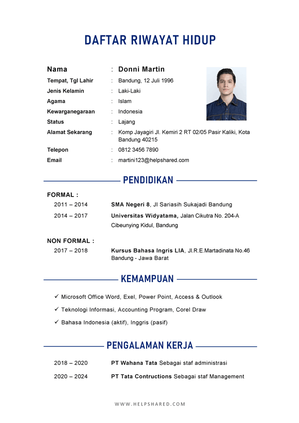 daftar riwayat hidup formal
