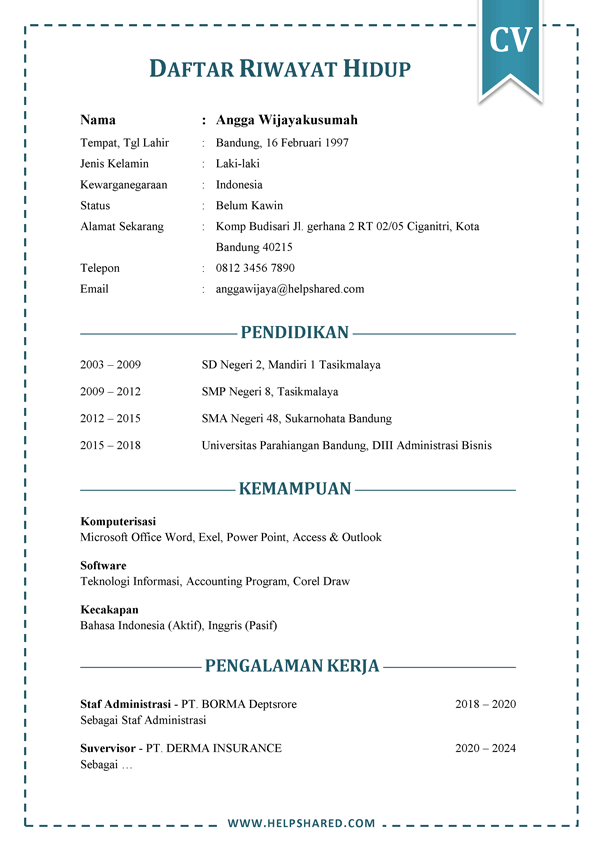 daftar riwayat hidup word