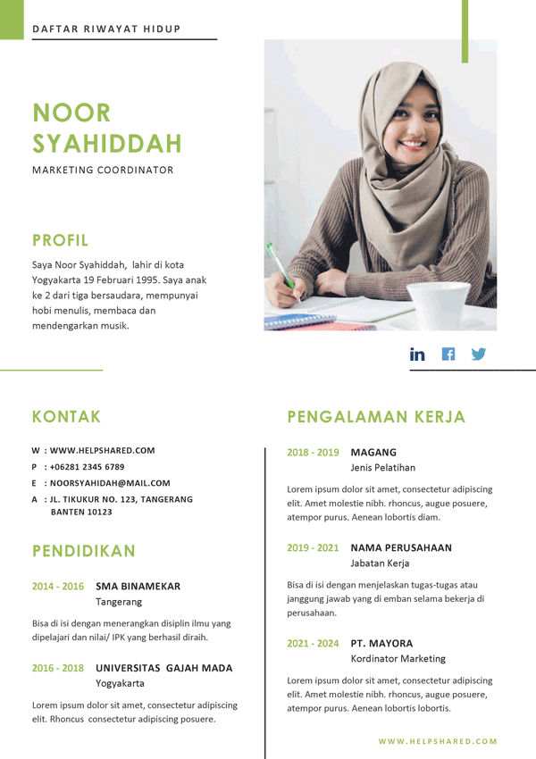 contoh daftar riwayat hidup