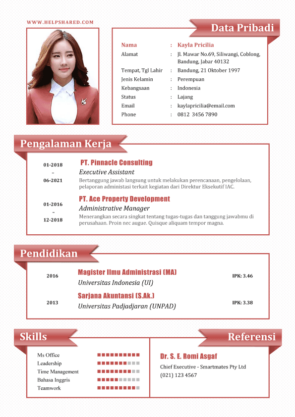 contoh cv resume menarik elegan