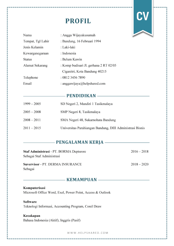 contoh cv simple singkat menarik