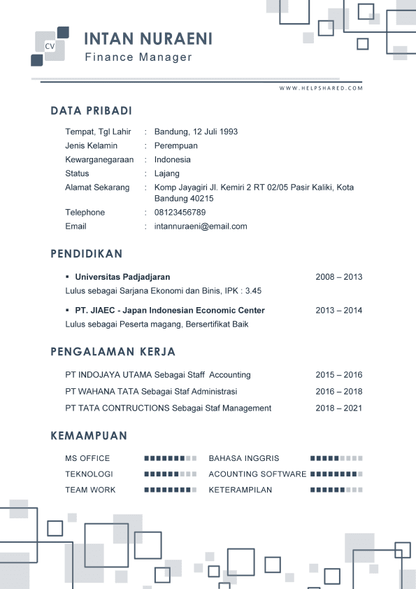 contoh cv simple kekinian