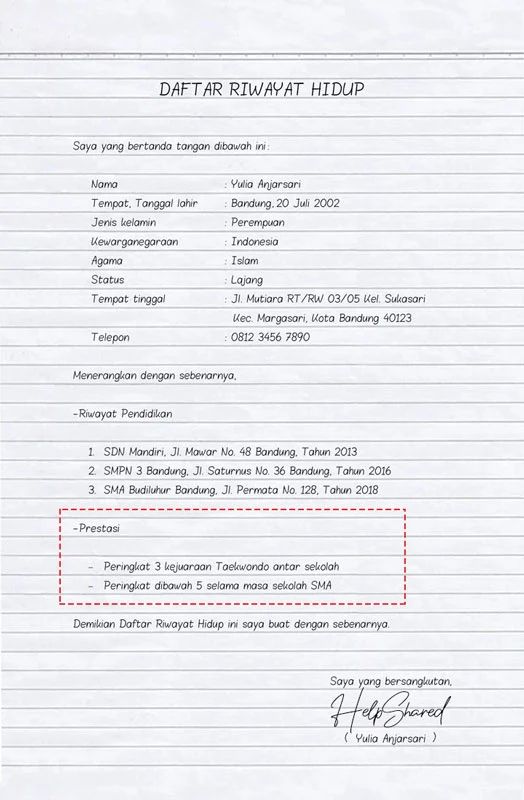 daftar riwayat hidup tulis tangan yang baik dan benar