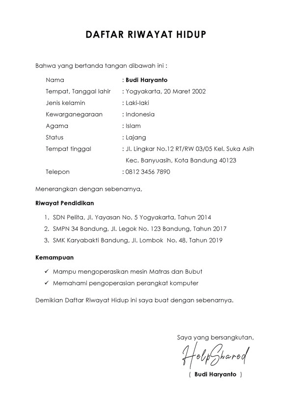 daftar riwayat hidup fresh graduate