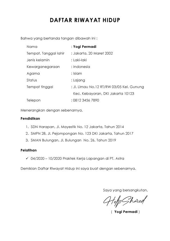 daftar riwayat hidup