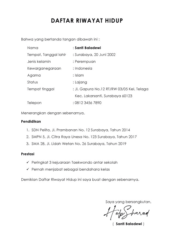 daftar riwayat hidup fresh graduate