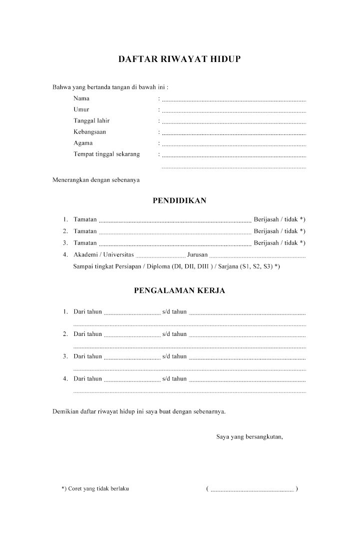surat daftar riwayat hidup kosong