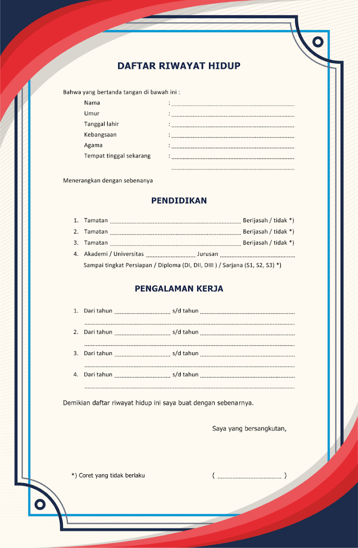 surat daftar riwayat hidup kosong